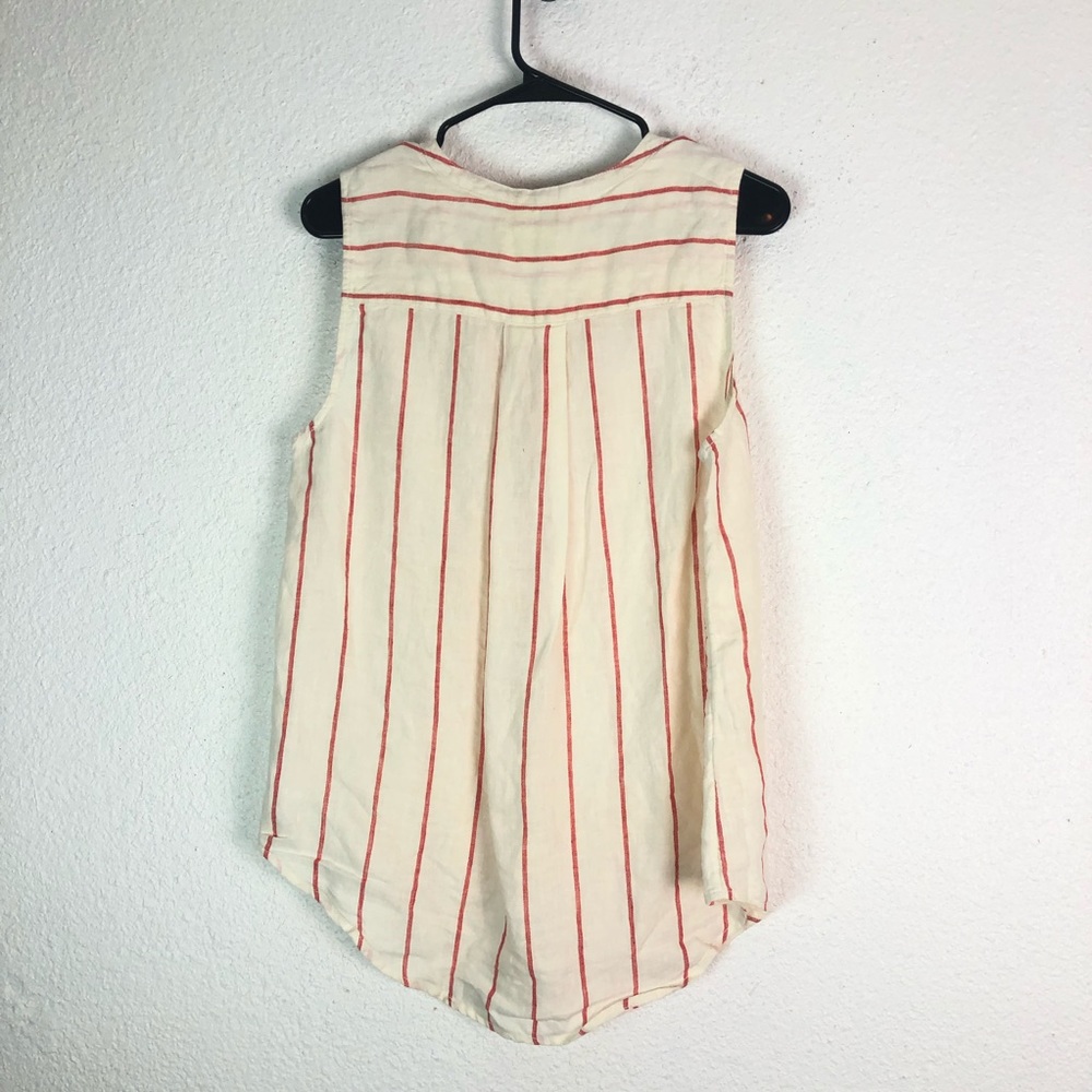 C&C Linen Striped Top Button Down Sleeveless Beig… - image 6